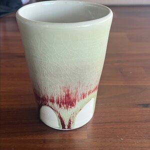 Artisan Ceramic Mug/vase with Red and Cream Design
